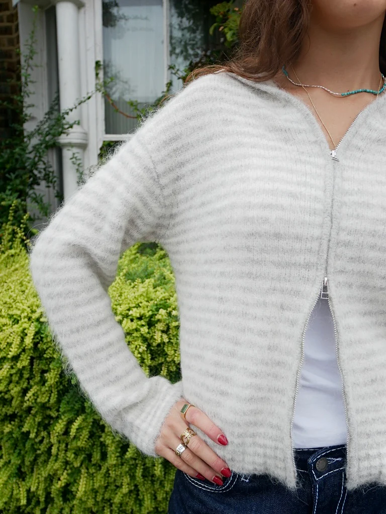 Dual Zip Hoodie - Grey Stripe - Image 11