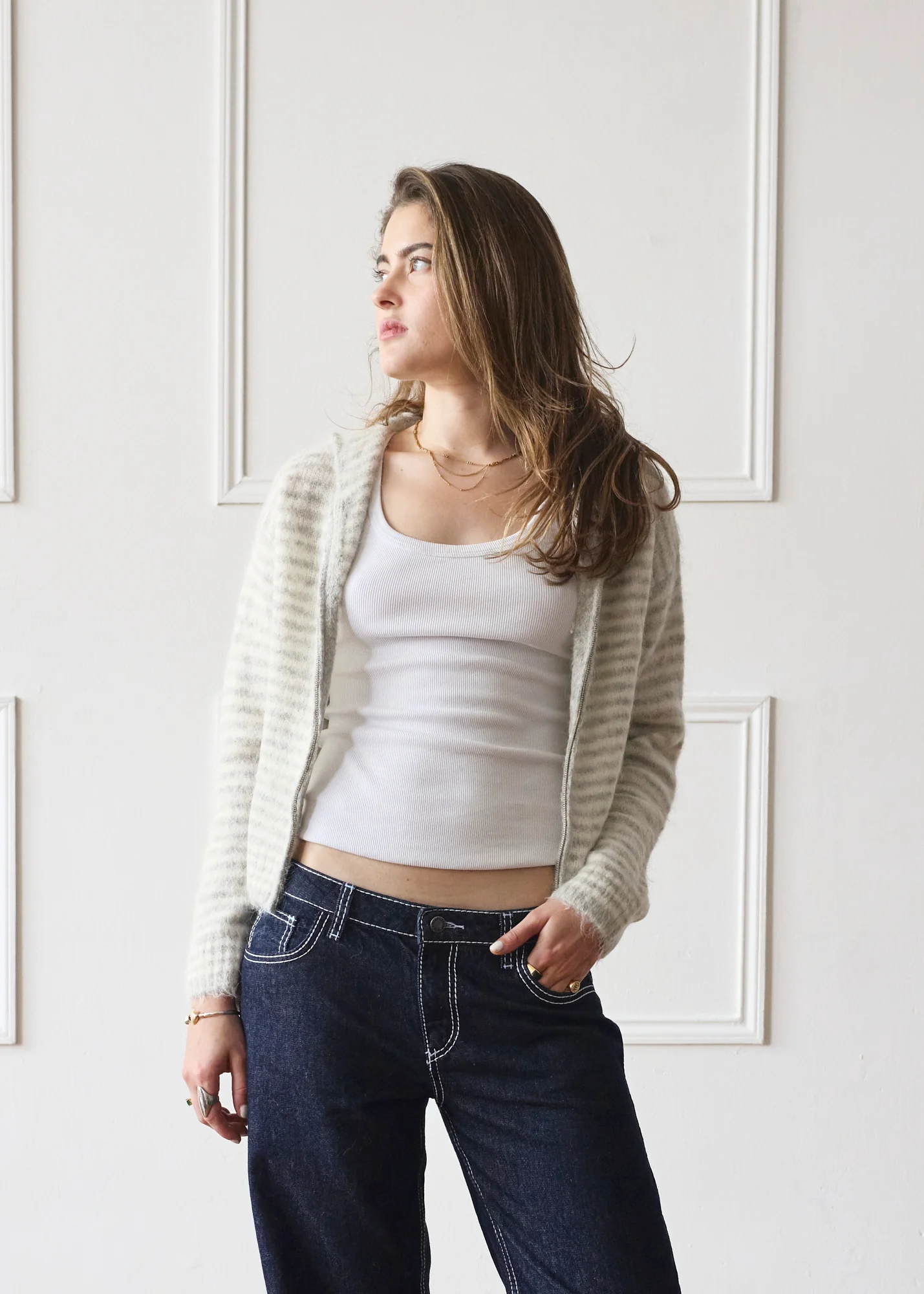 Dual Zip Hoodie - Grey Stripe - Image 5