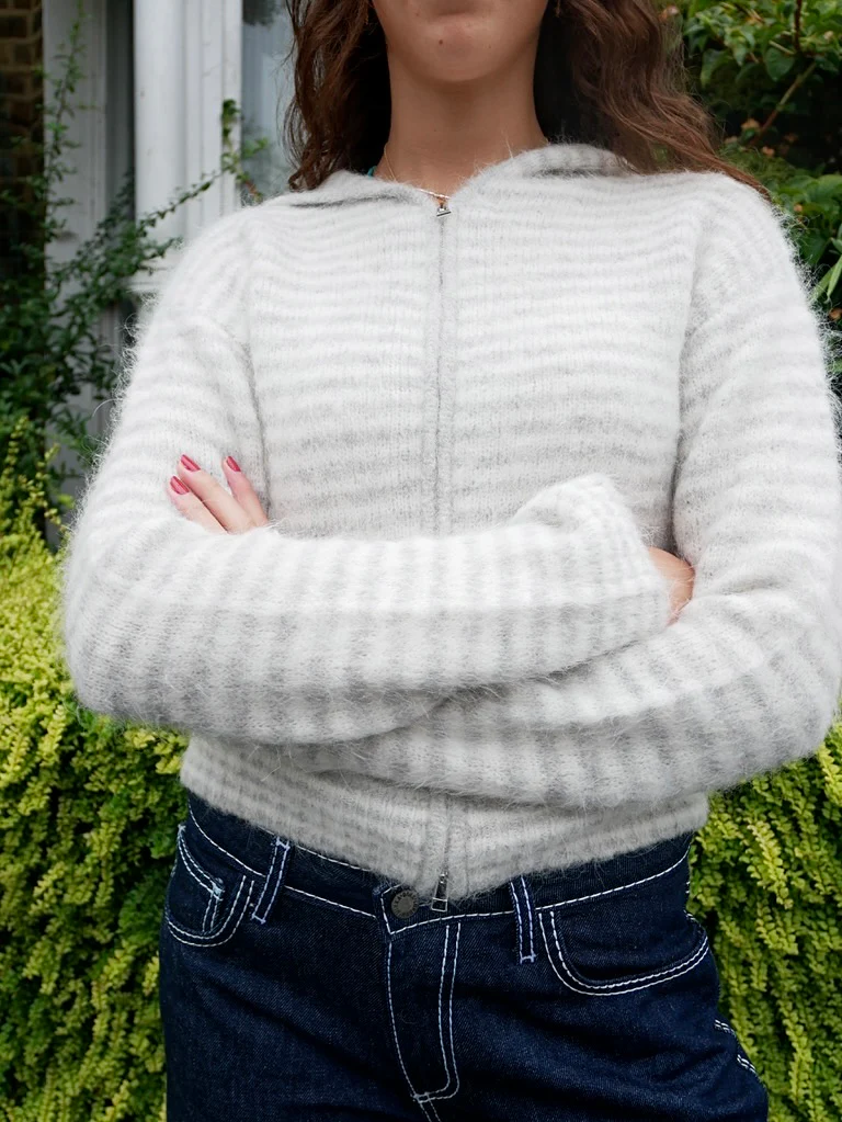 Dual Zip Hoodie - Grey Stripe - Image 8