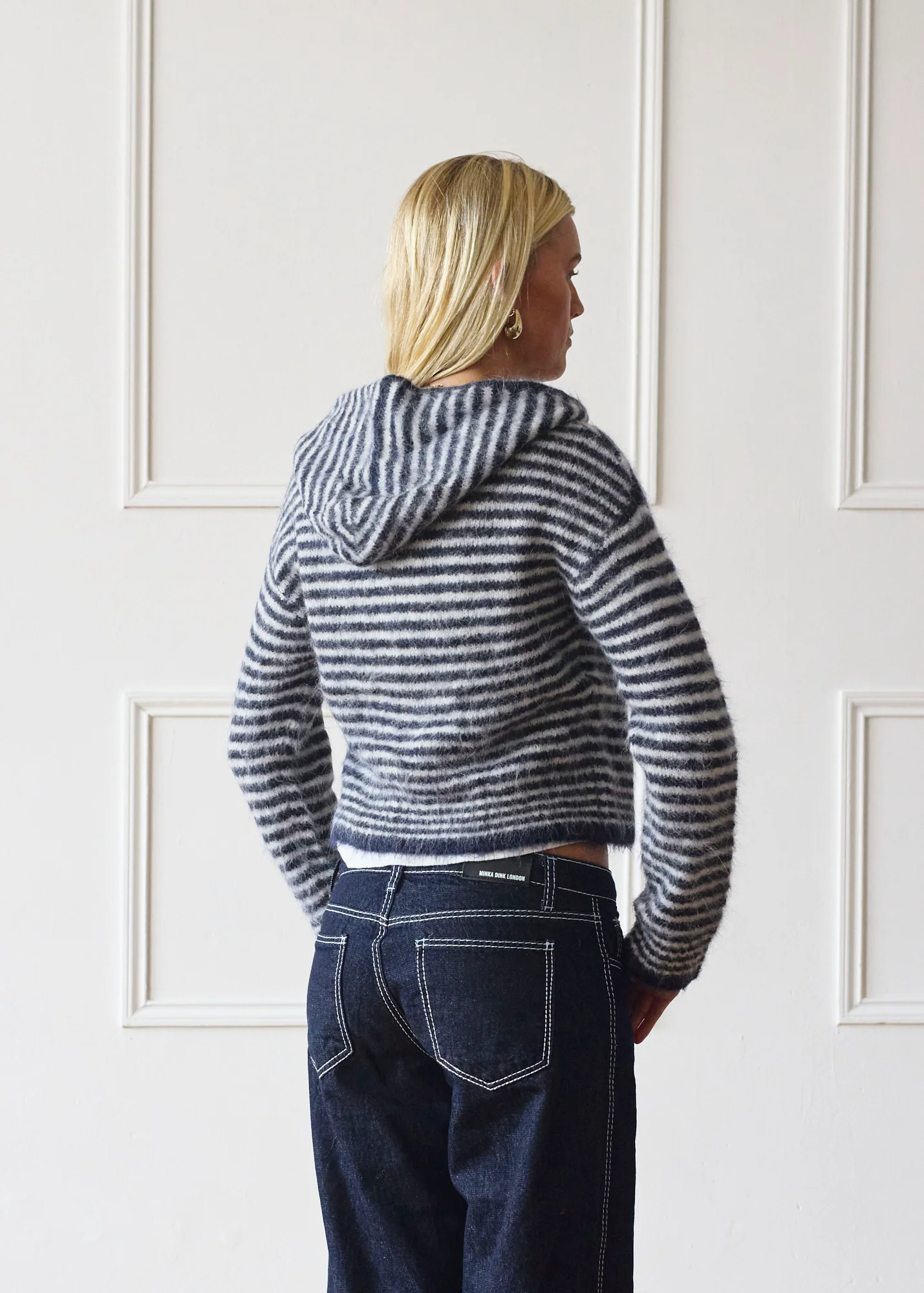 Dual Zip Hoodie - Navy & Cream Stripe - Image 8