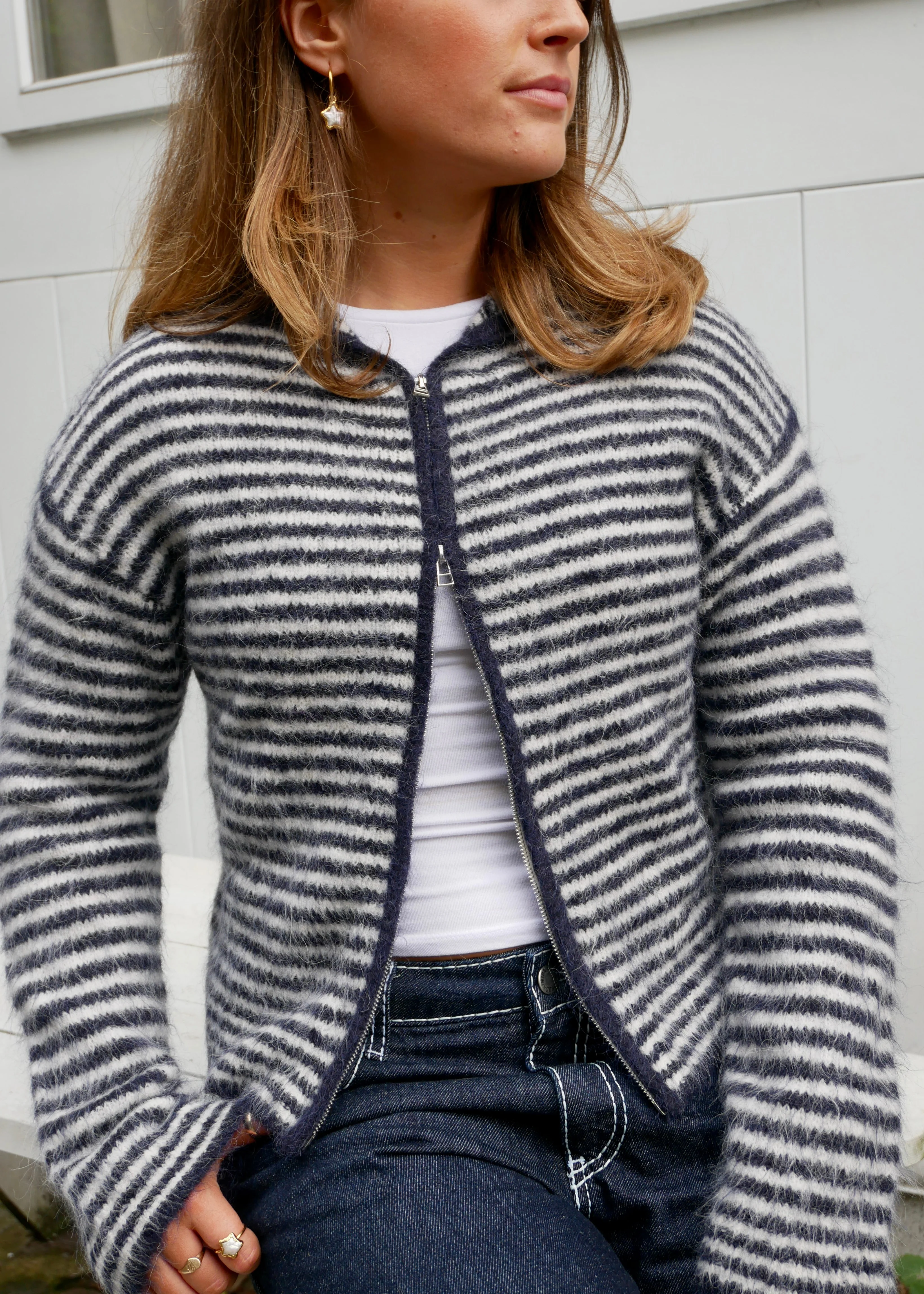 Dual Zip Hoodie - Navy & Cream Stripe - Image 9