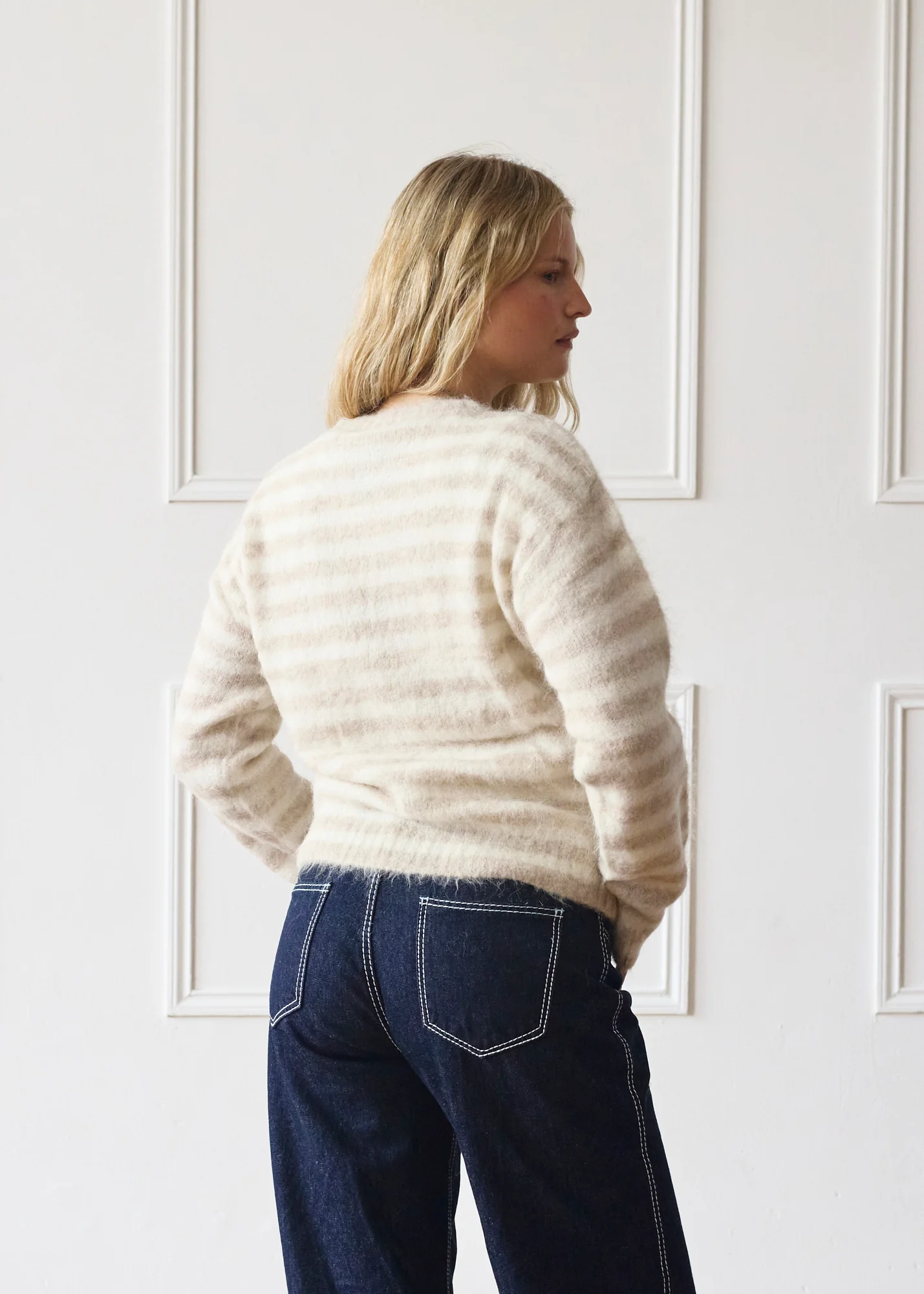 Evie Cardigan - Beige Stripe - Image 7