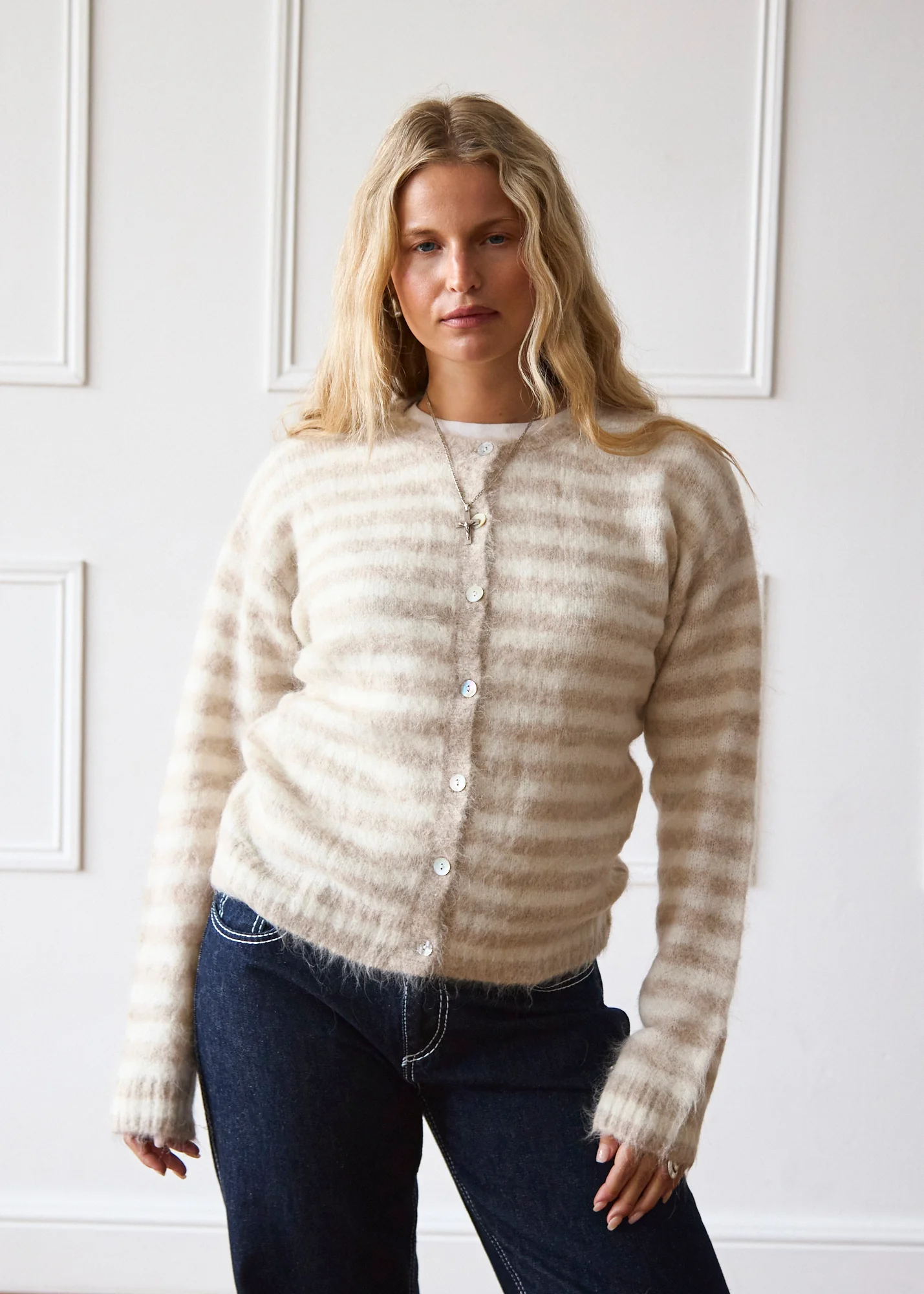 Evie Cardigan - Beige Stripe - Image 8