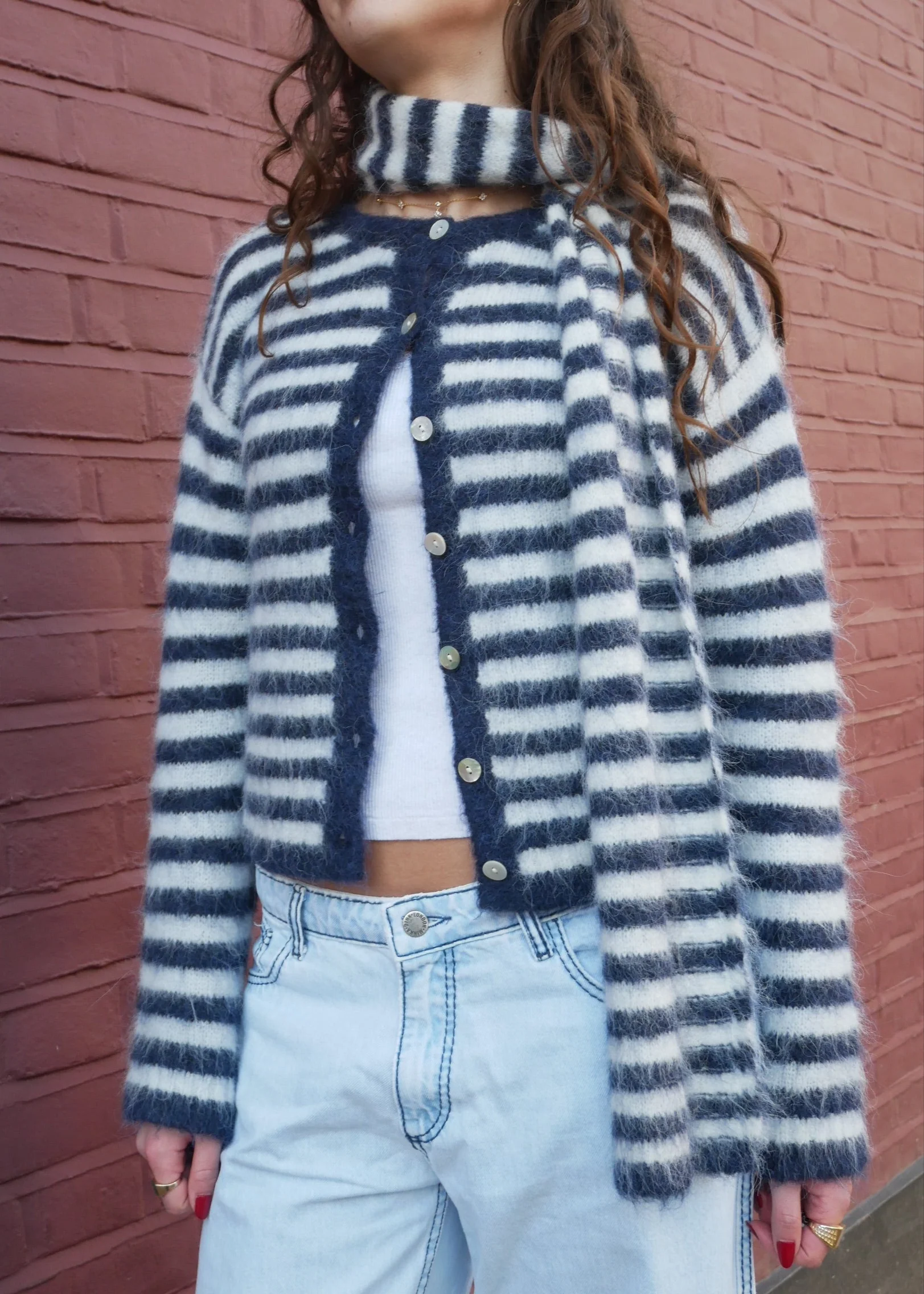 Evie Scarf - Navy Stripe - Image 4