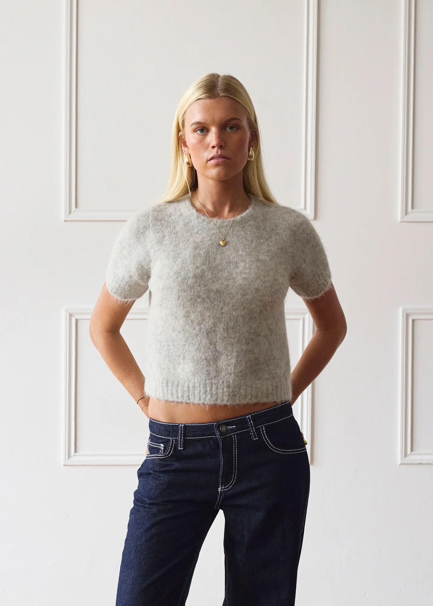 Short Sleeve Knit - Light Grey - Image 3